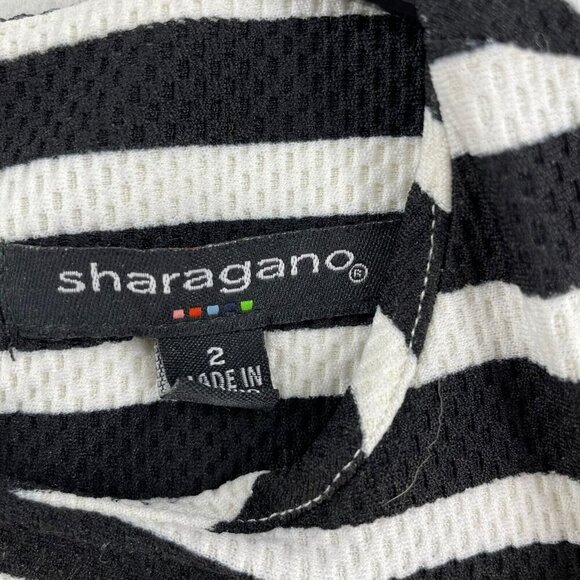 Sharagano Pencil Dress Women's Sz 2 Black Striped Round Neck Back Zip Sleeveless - Picture 8 of 9